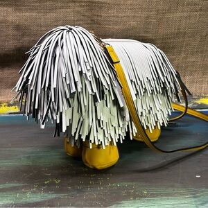 Fringed white sheep dog crossbody bag tote purse handbag neutrals preppy NWT